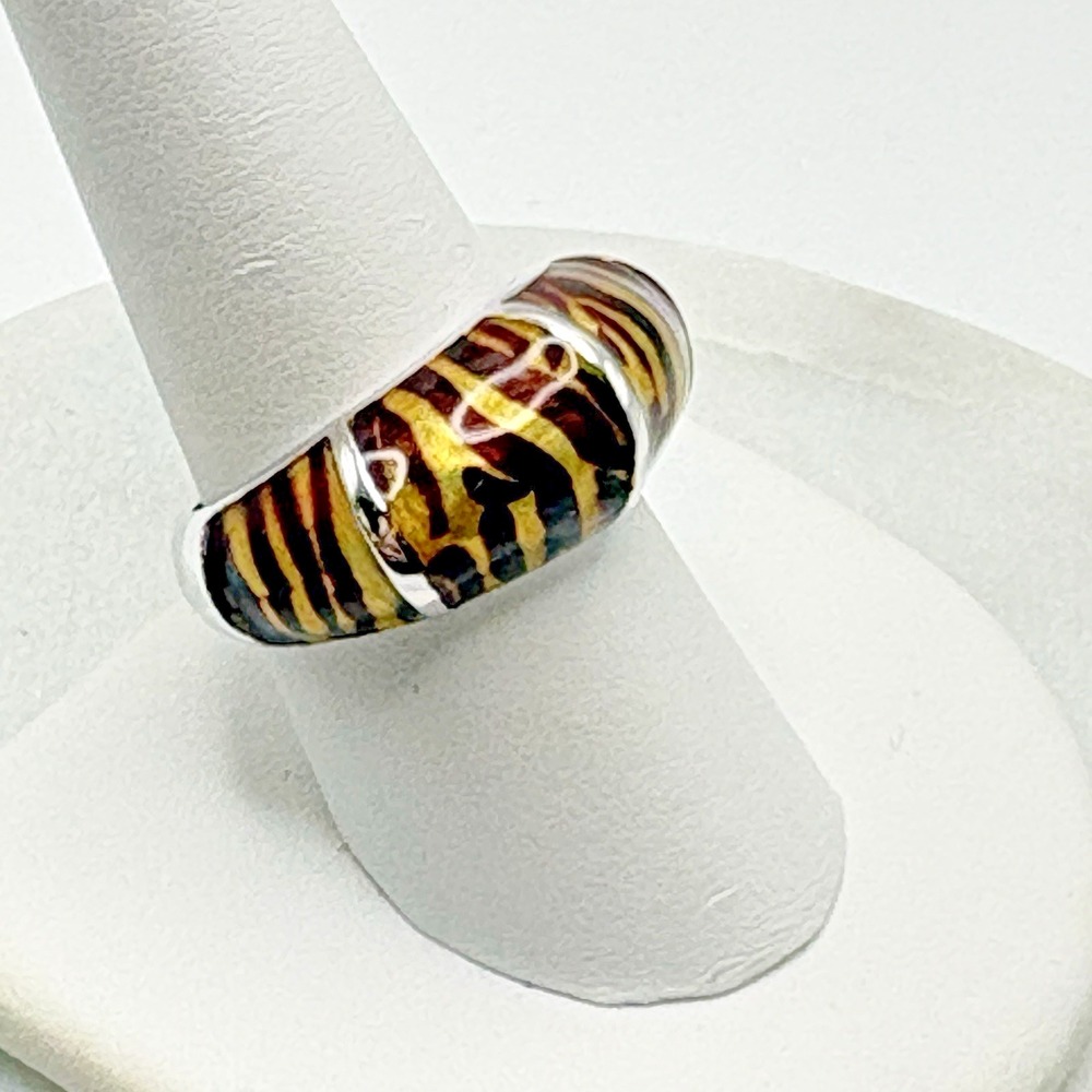 Rhodium Plated Cocktail Ring Size 9 Animal Print Enamel Band NWOT Camille Lucie